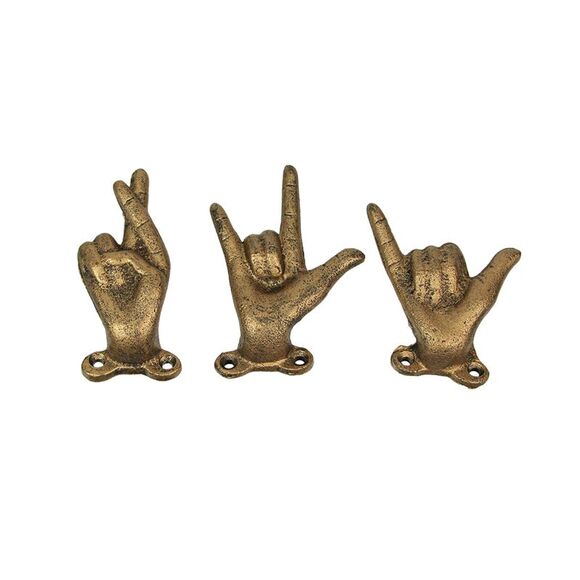 Zeckos Other - Set of 3 Antique Gold Cast Iron Hand Gesture Wall Hooks